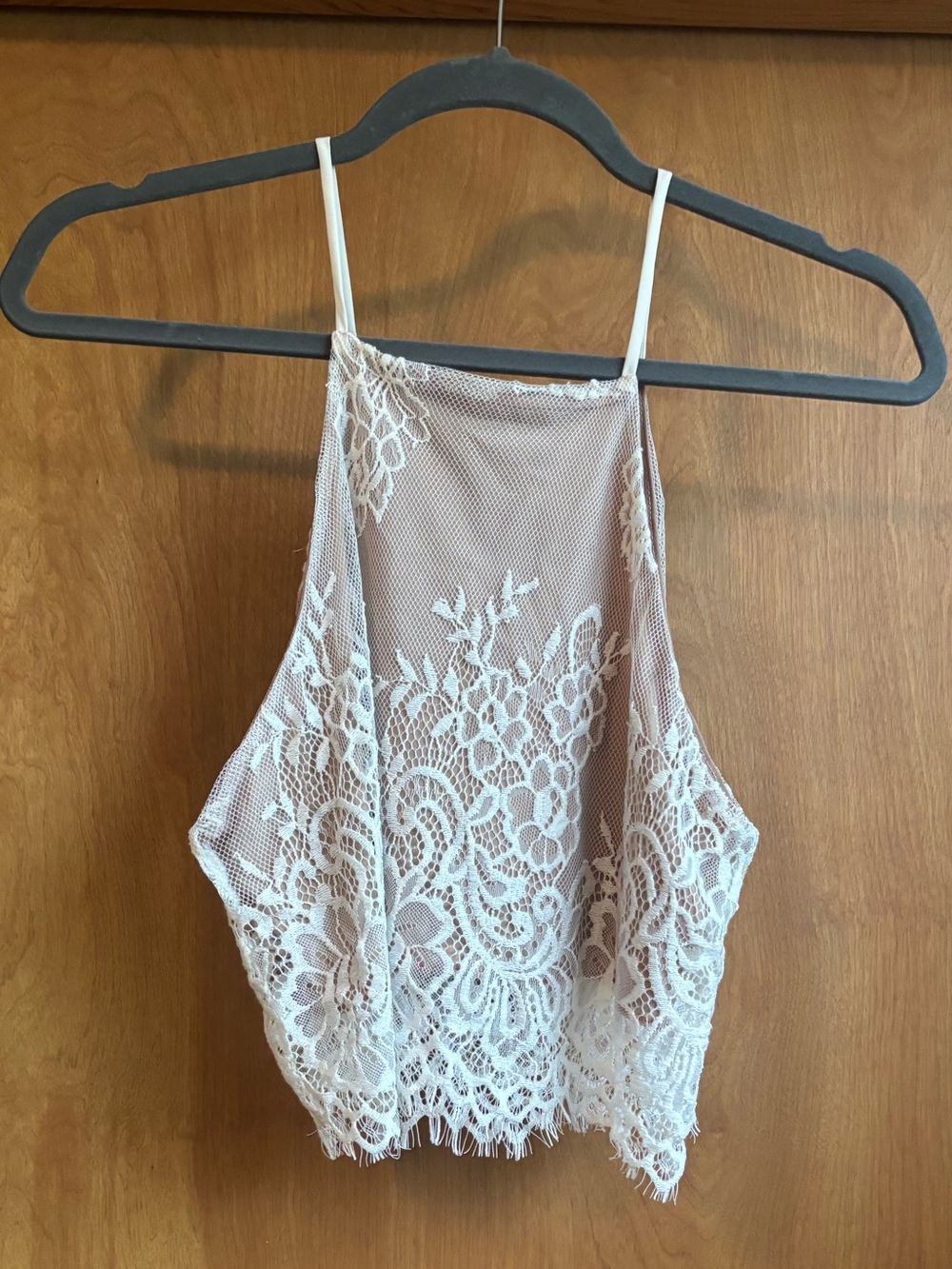 Lace Halter Crop Tank Top - White